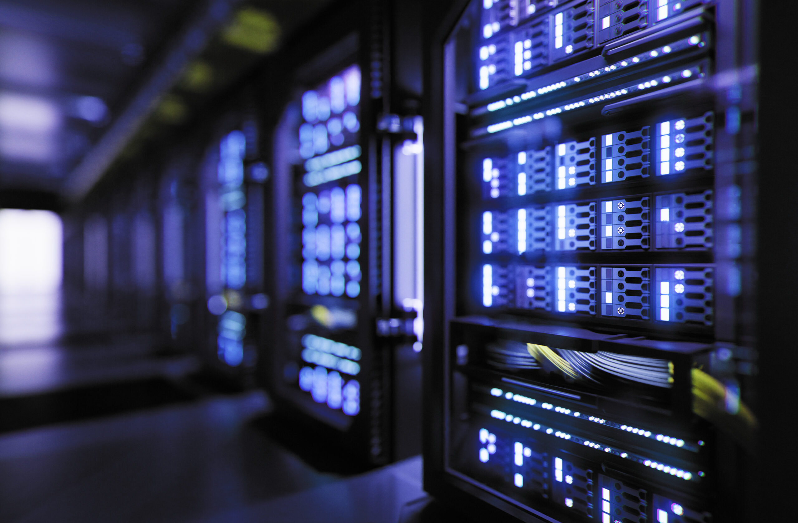 Supercomputer inside a server room data center for cloud computing