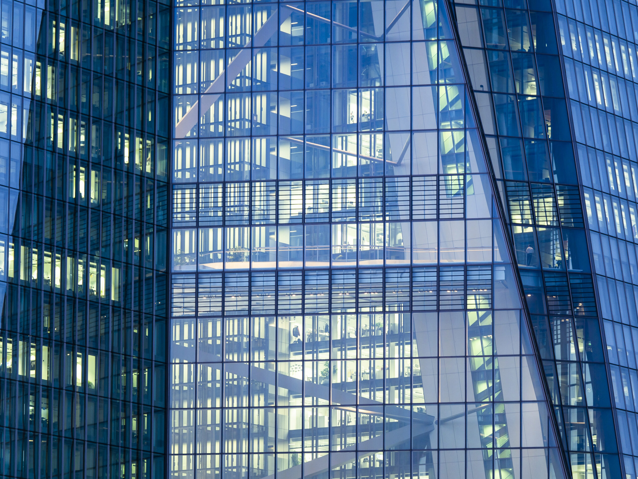 Germany, Hesse, Frankfurt, European Central Bank, detail of glass facade
